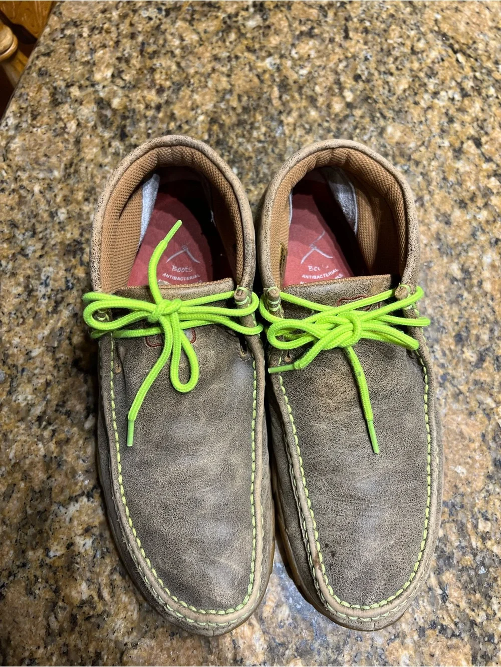 Twisted X Men's Casual Leather Moc Toe Shoes in Brown with Lime Accents